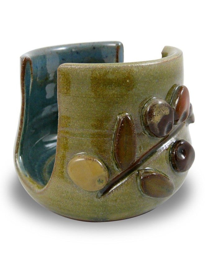 Modern Artisans American Handmade Pottery Kitchen Sponge Holder, Mediterranean Olive Branch Motif - Image 1